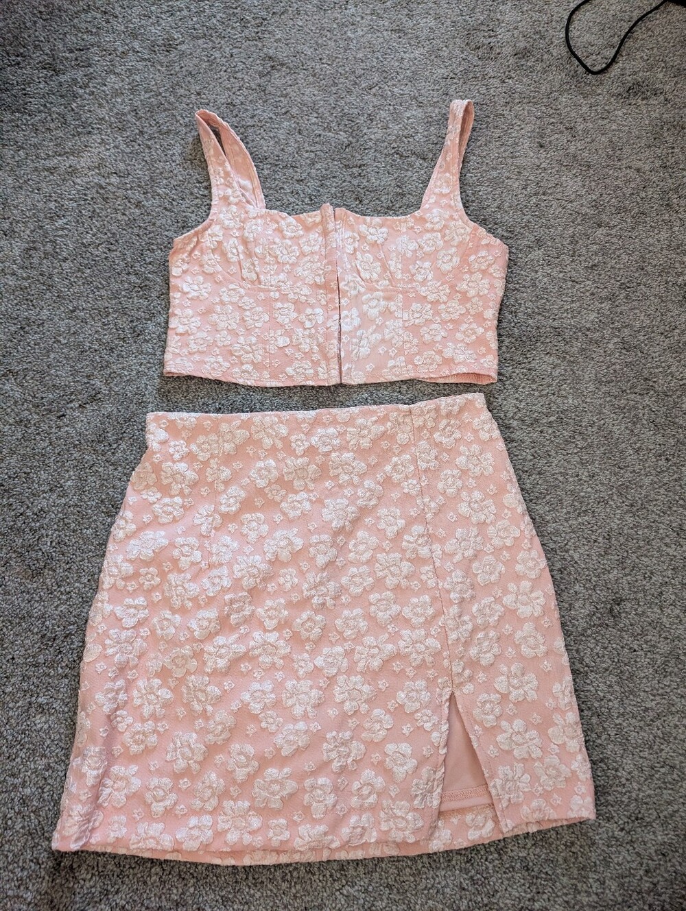 Pink Floral Corset Crop Top & Skirt Set